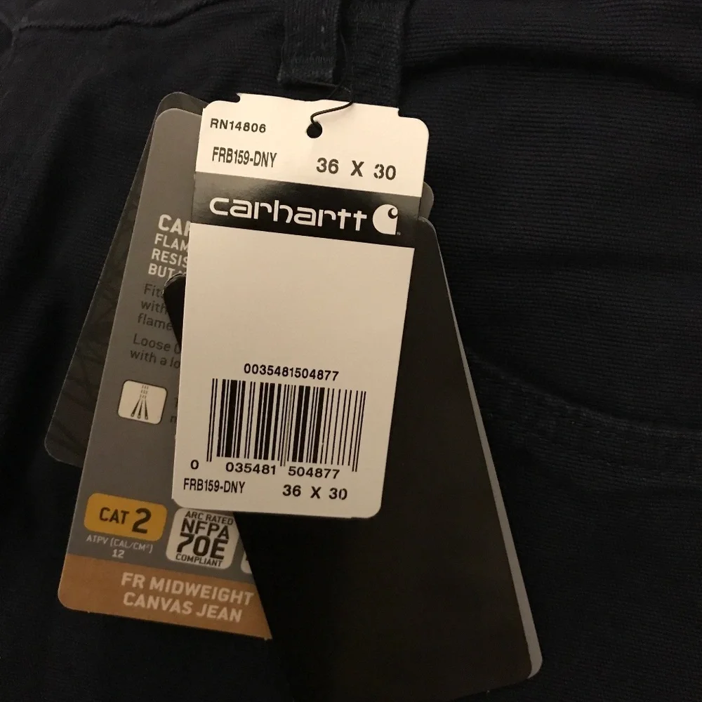 CARHARTT FLAME-RESISTANT MIDWEIGHT NAVY CANVAS PANT-LOOSE FIT 36 X 30